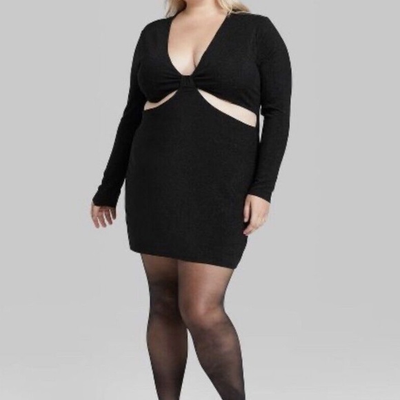 Wild Fable Juniors Size 4X Cut Out Bodycon Short Dress Black Lurex Long Sleeves - Picture 1 of 7